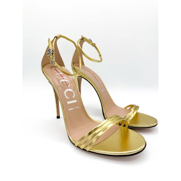 Gucci Crystal Double G buckle Heeled Metallic Sandal - Picture 5 of 13